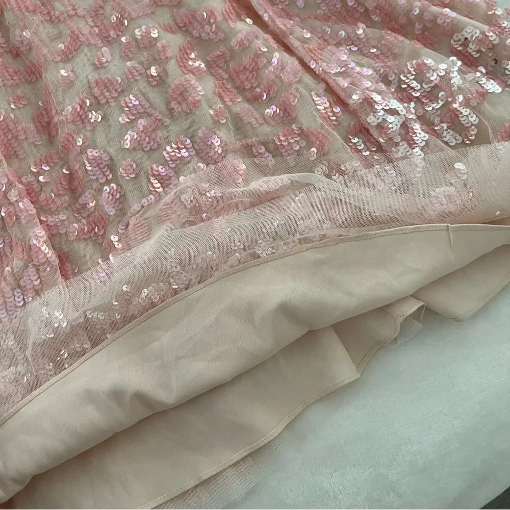 BHLDN Needle & Thread Pink Sequin Long Sleeve Dress, Size 0 NWOT